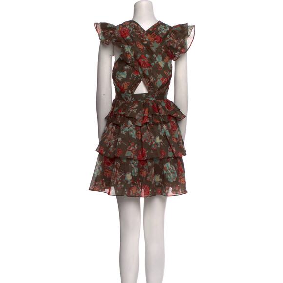 Ulla Johnson Sarafina Silk Blend Floral Print Ruffle Mini Dress in Fern Size 0 - Picture 7 of 9